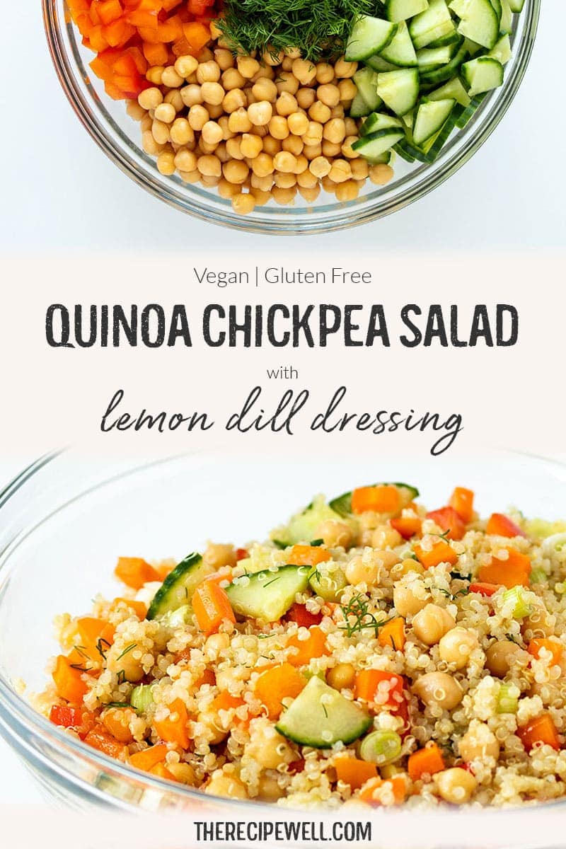 This quinoa chickpea salad is like summer in a bowl and comes together in less than 30 minutes! Perfect for meal prep, potlucks and a side dish during BBQ season. FOLLOW The Recipe Well for more great recipes!

#mealprep #lunch #dinner #vegan #30minutemeal #glutenfree #potluck via @therecipewell