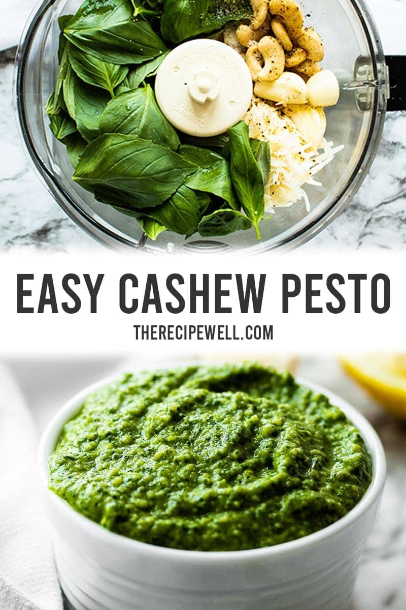 This easy cashew pesto takes only 5 minutes to make and can be used in so many ways. Toss it with pasta, add it to a soup, spread it on a sandwich – the possibilities are endless. Made with fresh basil, cashews, garlic and parmesan, this pesto adds amazing fresh flavour to any meal! FOLLOW The Recipe Well for more great recipes!

#pesto #basilrecipe #quickandeasy via @therecipewell