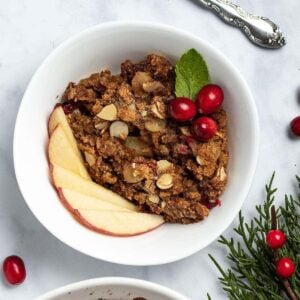 Cranberry Apple Baked Oatmeal with Almond Crumble Topping