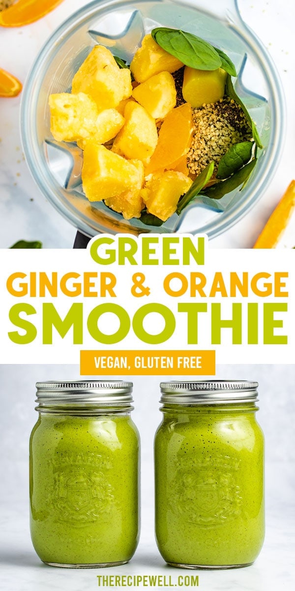 Start your morning with this Green Ginger Smoothie! Made with pineapple, orange, a healthy dose of spinach and warming ginger, you will love every sip!

#vegan #mealprep #healthy #breakfast #nobanana via @therecipewell