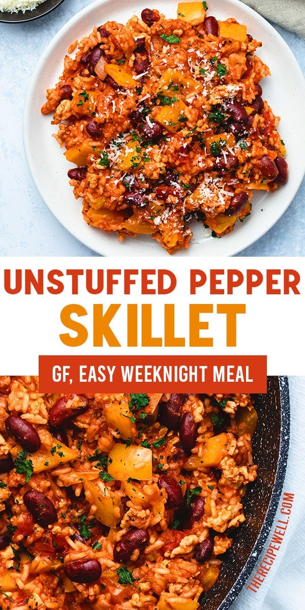 This Stuffed Pepper Skillet has all the flavours of stuffed peppers, but with way less work! A super easy 30-minute meal, perfect for busy weeknights or lunch meal prep! FOLLOW The Recipe Well for more great recipes!

#weeknightmeal #healthy #onepot #easy #dinner #lunch #mealprep via @therecipewell