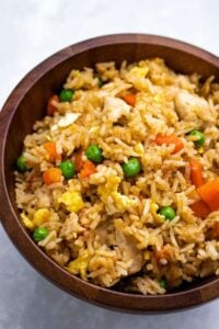 Chicken Fried Rice in a wooden bowl