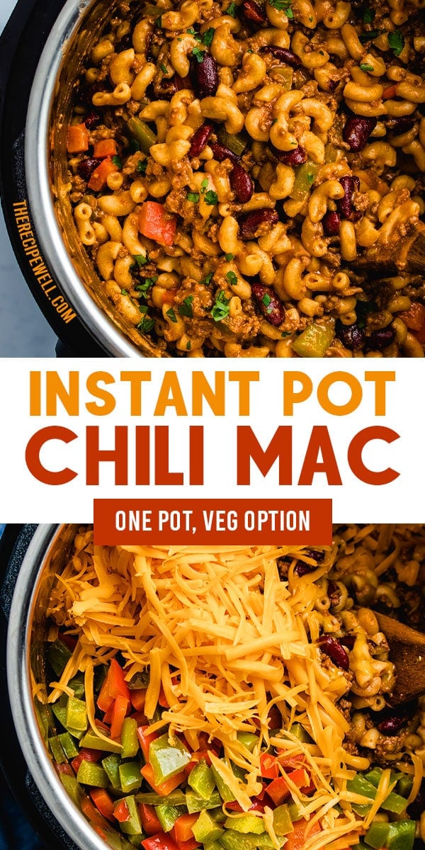 Instant Pot Chili Mac brings together the best of chili and mac and cheese all in one meal! This fast one-pot recipe is sure to become a family favourite! FOLLOW The Recipe Well for more great recipes!

#easy #vegetarianoption #weeknightmeal #dinner #lunch via @therecipewell