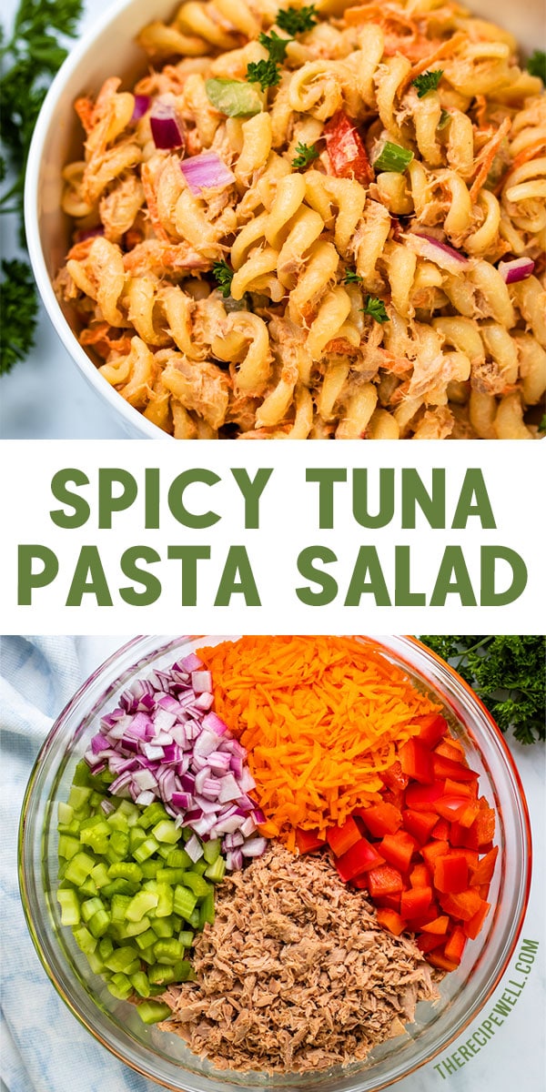 Spicy Tuna Pasta Salad is an easy cold pasta salad to serve during grilling season or to bring to your next potluck. It's perfect as a make-ahead side dish or lunch, with a creamy sweet and spicy dressing! FOLLOW The Recipe Well for more great recipes! via @therecipewell