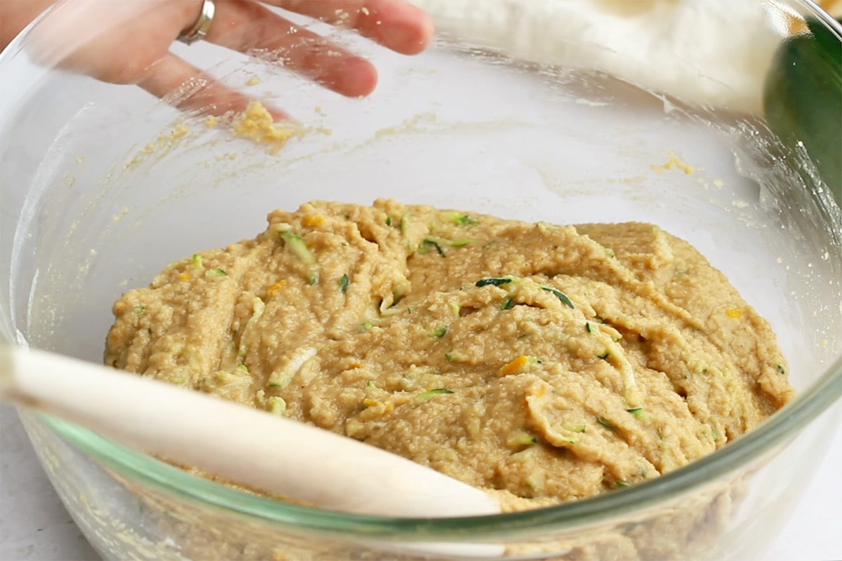 almond flour zucchini bread batter in a glass bowl