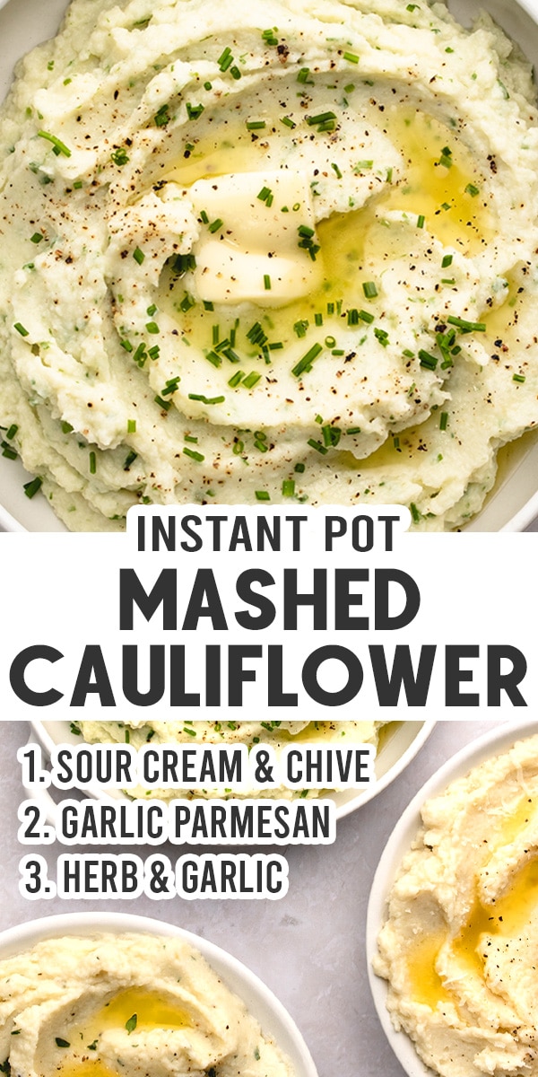 With three different flavour options (sour cream & chive, herb & garlic, garlic parmesan), this Instant Pot Mashed Cauliflower is easy and delicious! Perfect as a make-ahead side dish! It's low carb, keto-friendly and gluten free! via @therecipewell