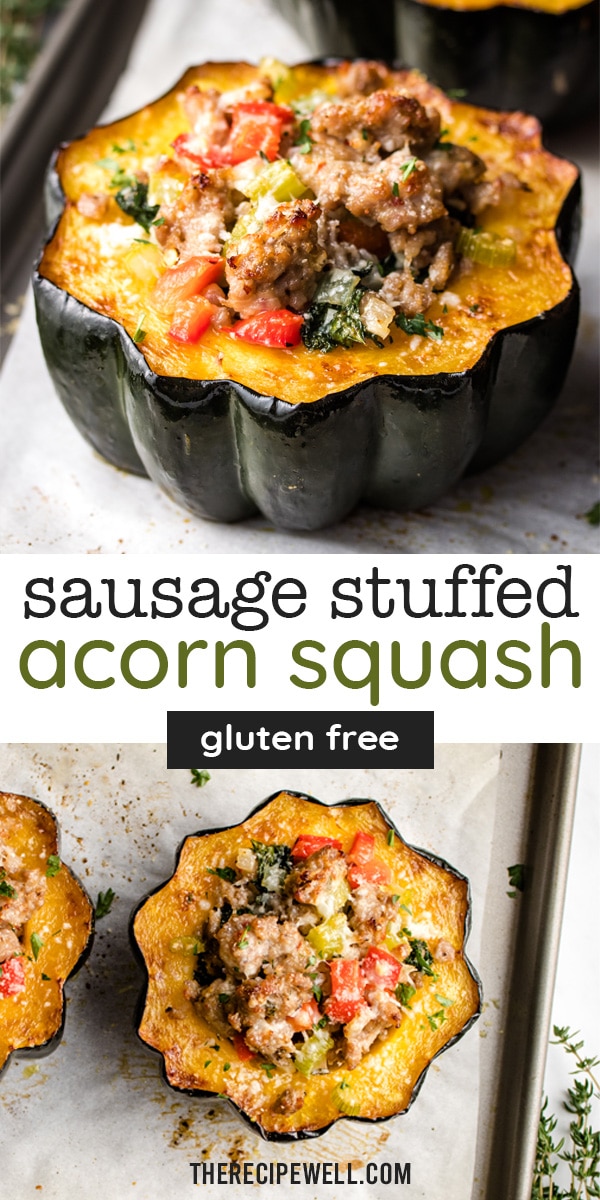 You need just 10 ingredients to make this delicious Sausage Stuffed Acorn Squash! Perfectly roasted squash is filled with Italian sausage, colourful vegetables and topped with parmesan. It's a nourishing meal that's quick enough for weeknights! via @therecipewell