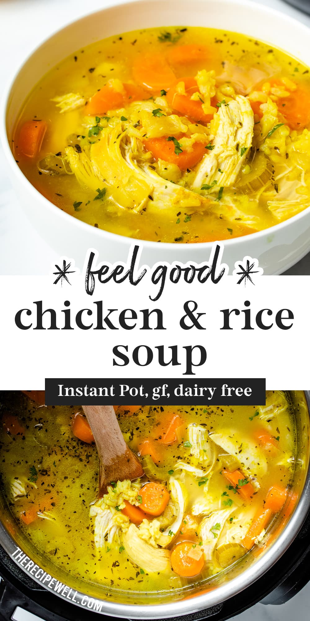 This simple Instant Pot Chicken and Rice soup is a staple recipe. With warming spices and a hint of lemon, you can't help but feel good after eating it! via @therecipewell