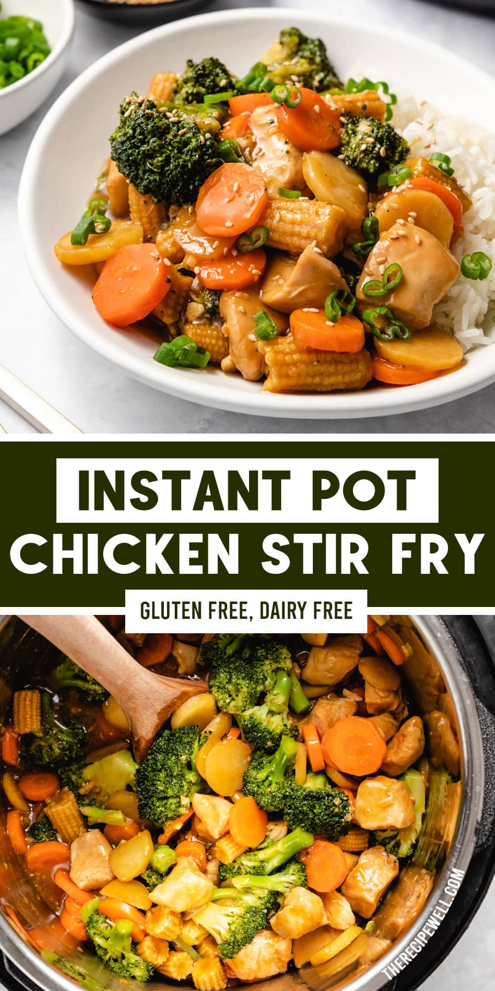 This veggie-packed Instant Pot Chicken Stir Fry is quick and easy with a delicious homemade sauce. Perfect for meal prep and busy weeknights!  via @therecipewell