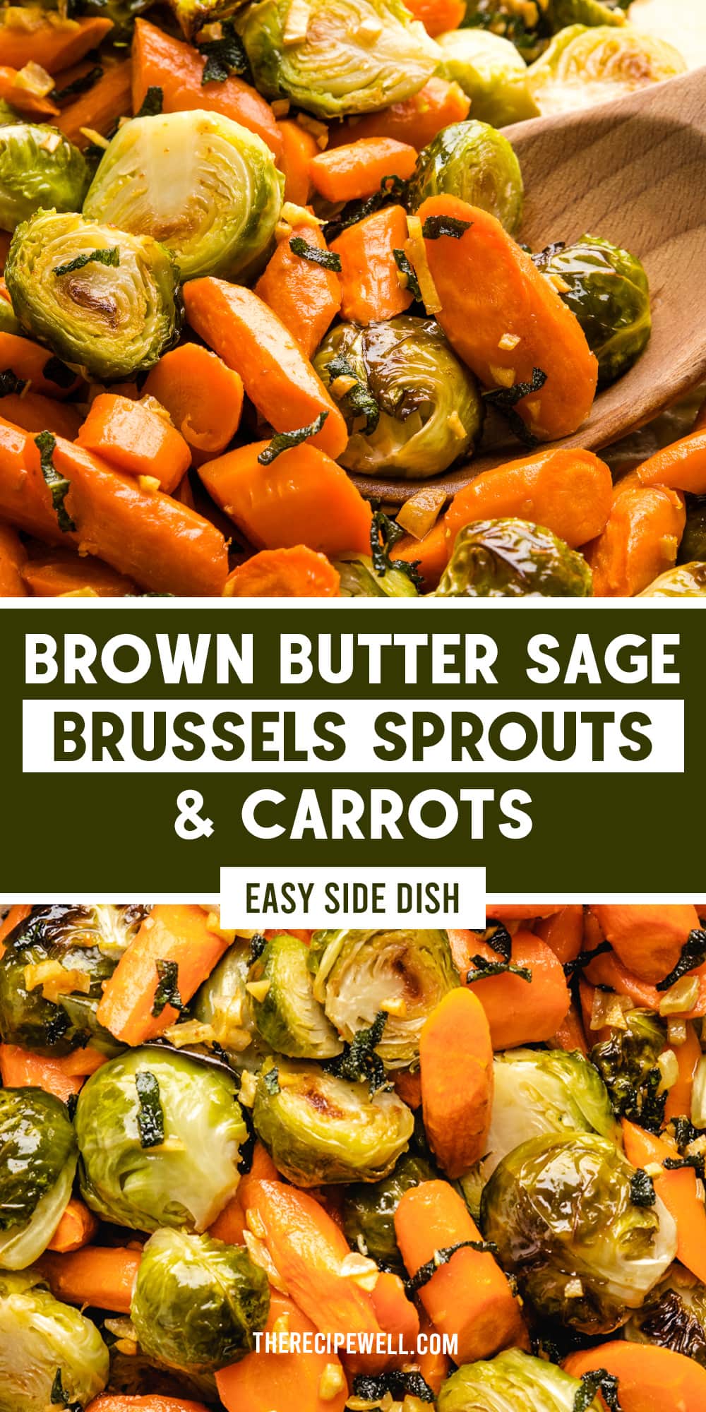 Roasted Brussels Sprouts and Carrots are so easy to make and perfect for a Thanksgiving or Christmas menu. For extra fall flavour, try the garlic brown butter sage topping! via @therecipewell