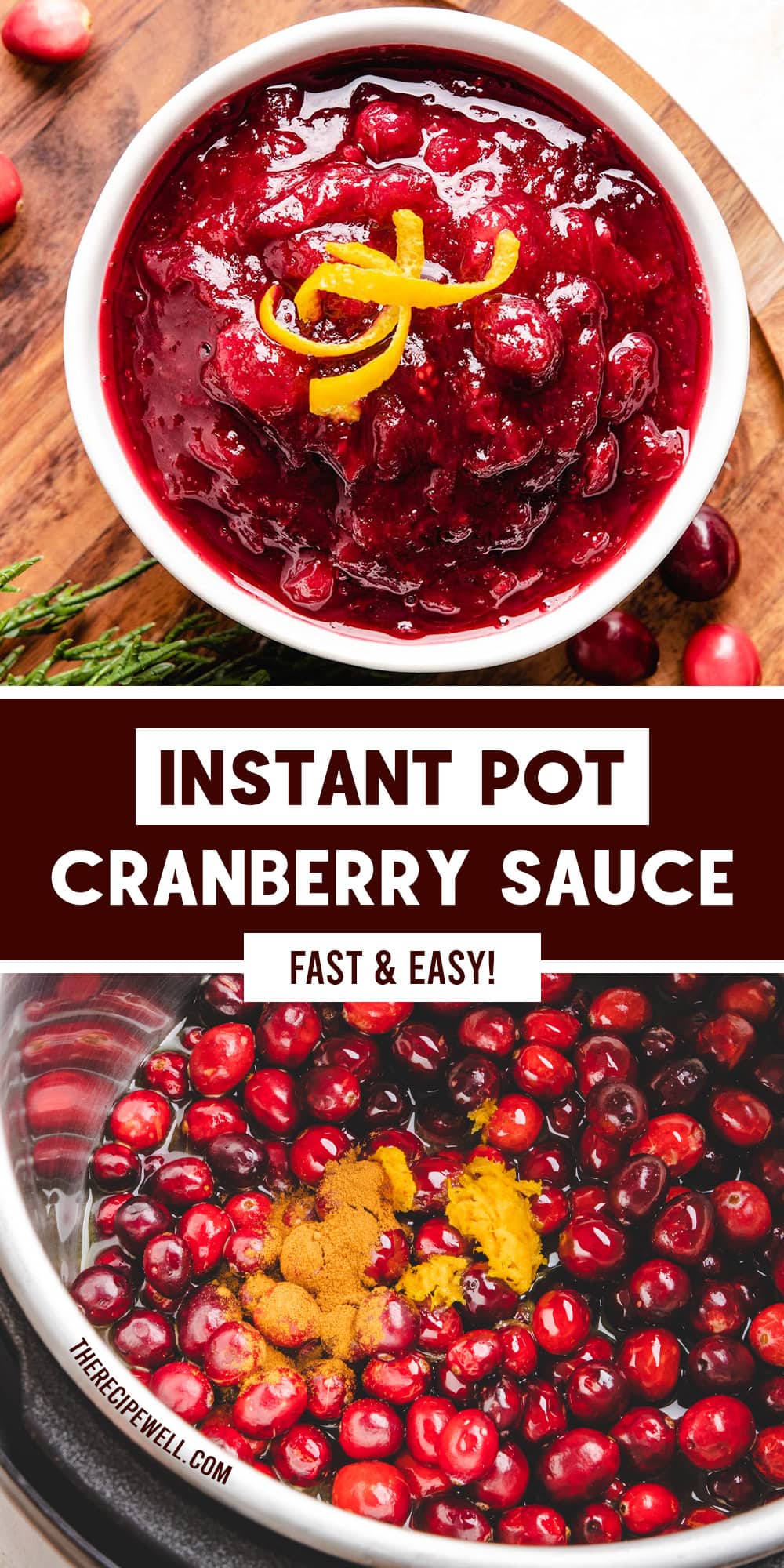 This Instant Pot Cranberry Sauce has a beautiful cinnamon-orange flavour that will go perfectly with Thanksgiving and Christmas meals. Your house will smell heavenly while this cooks! via @therecipewell